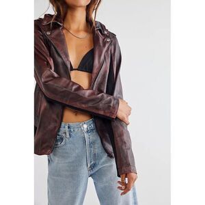 NWT FREE PEOPLE X JAKETT Sz S HANNAH LEATHER JACKET WINE